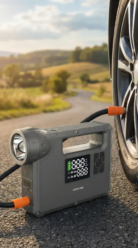 جامپ استارتر و کمپرسور چندکاره گرین لاین JX-84 | Green Lion JX-84 12V Jump Starter (Grey)
