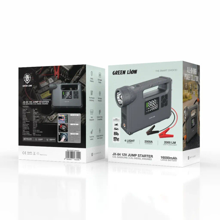 جامپ استارتر و کمپرسور چندکاره گرین لاین JX-84 | Green Lion JX-84 12V Jump Starter (Grey)