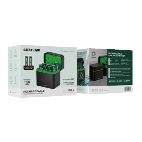 داک شارژر باتری قلمی و نیم‌قلمی گرین لاین مدل RECHARGEABLE 4×AA + 4×AAA Battery Dock USB‑C