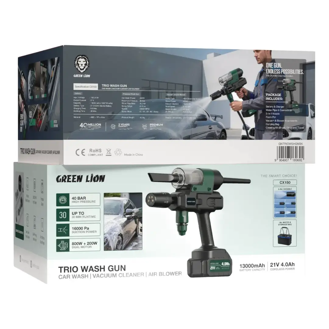 کارواش شارژی و جارو سه کاره مدل GNTRIOWSHGNBK گرین لاین Green Lion Trio Wash Gun Car Wash